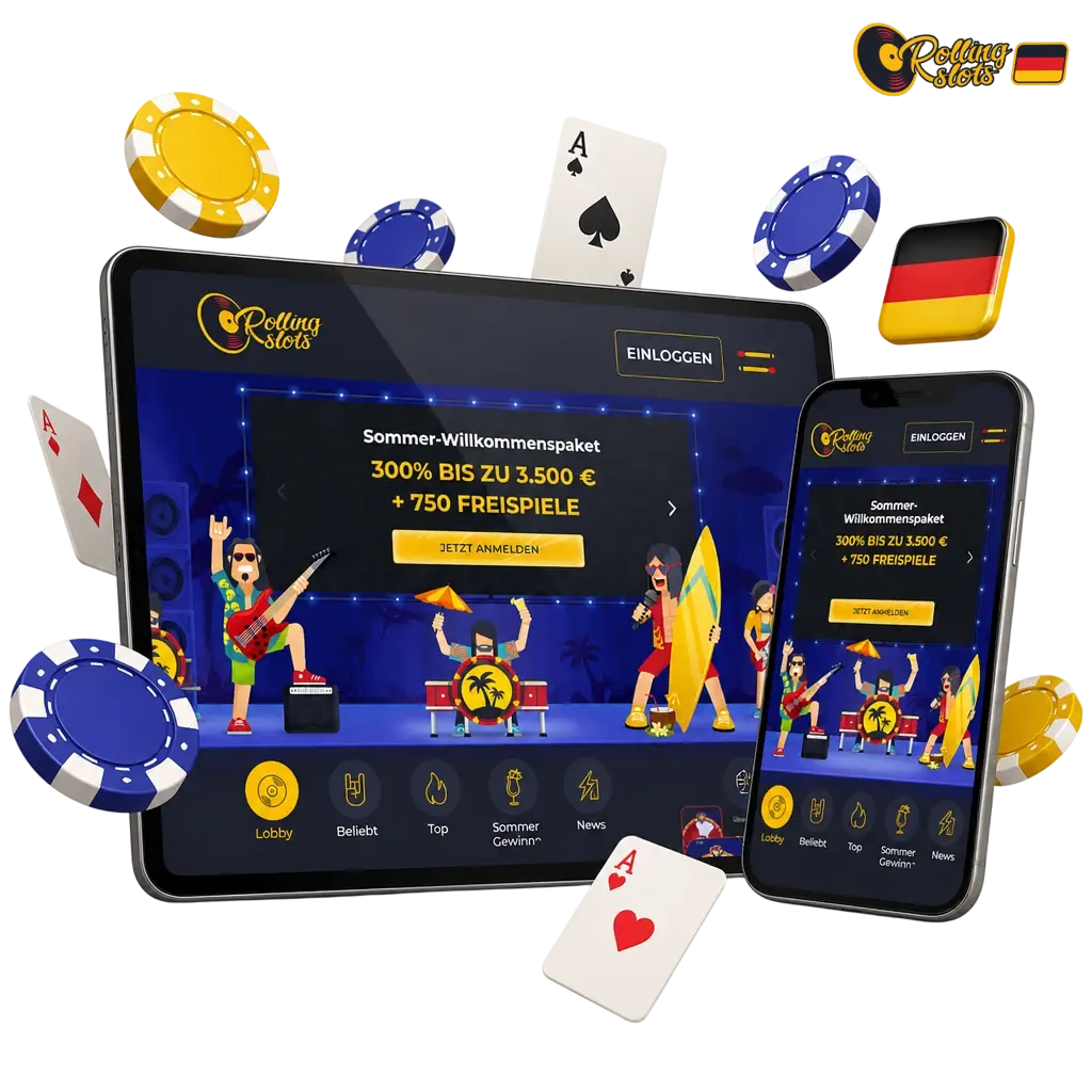 Rolling Slots Online Casino – Willkommensbonus 200% bis zu 500€ + 100 Freispiele